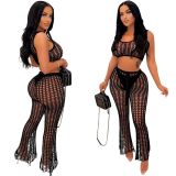 Women's Hollow Out See-Through Two-Piece Beach Style Mesh Sexy Fashion Two Piece Pants Set