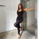 Women's Summer Solid Low Back Sleeveless U-Neck Slim Hole Casual Jumpsuit