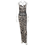 Women's Summer Fashion Print Patchwork Low Back Sling Dress