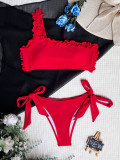 Feminine lace one shoulder swimwear