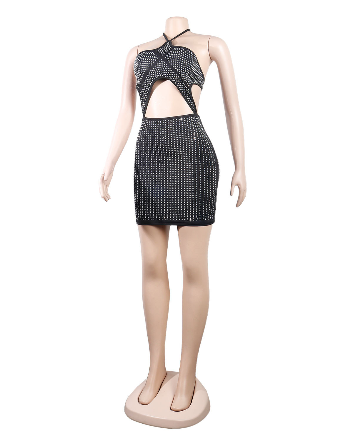 Slim Halter Lace-Up Backless Cutout Beaded Club Dress