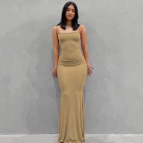 Women'S Solid Color Casual Slim Strap Long Home Dress