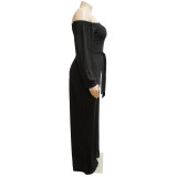Fall Plus Size Women'S Slash Shoulder Single Sleeve Wide Leg Jumpsuit With Belt