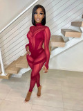 Women'S Mid Neck Sexy Long Sleeve See-Through Mesh Patchwork Jumpsuit