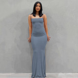 Women'S Solid Color Casual Slim Strap Long Home Dress