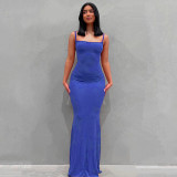 Women'S Solid Color Casual Slim Strap Long Home Dress