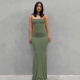 Women'S Solid Color Casual Slim Strap Long Home Dress