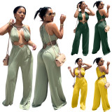 Fashion Sexy Irregular Lace-Up Wrap Chest Loose Wide Leg Jumpsuit