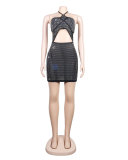 Sexy Slim Halter Lace-Up Backless Cutout Beaded Club Dress