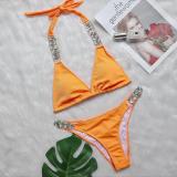 Plain Bikini Women Two Pieces Lace-Up Luxury Diamond Swimsuit Sexy Metal Chain Accessory Swimwear