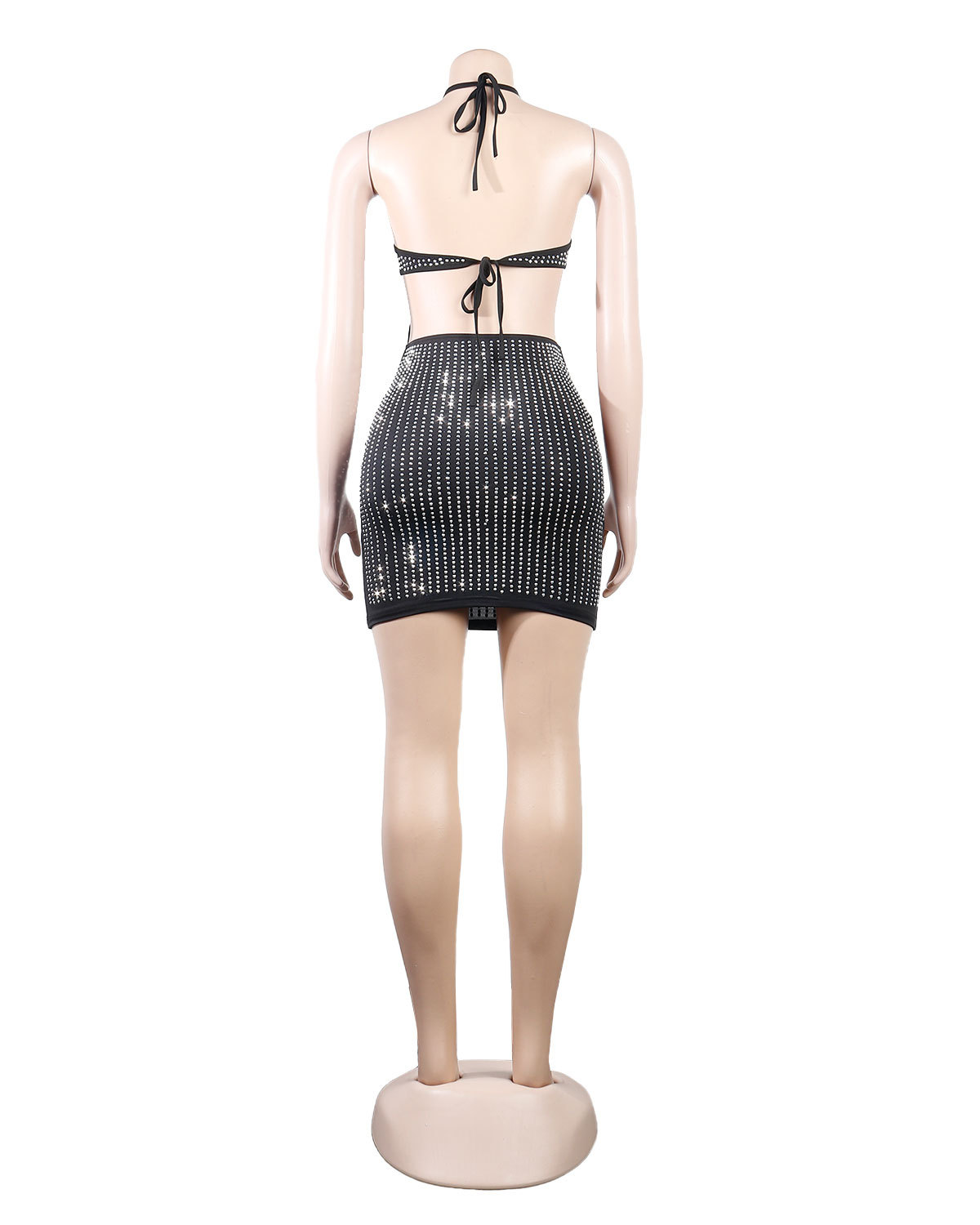 Slim Halter Lace-Up Backless Cutout Beaded Club Dress