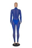 Women'S Mid Neck Sexy Long Sleeve See-Through Mesh Patchwork Jumpsuit