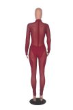 Women'S Mid Neck Sexy Long Sleeve See-Through Mesh Patchwork Jumpsuit