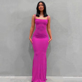 Women'S Solid Color Casual Slim Strap Long Home Dress