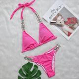 Plain Bikini Women Two Pieces Lace-Up Luxury Diamond Swimsuit Sexy Metal Chain Accessory Swimwear