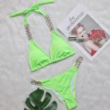 Plain Bikini Women Two Pieces Lace-Up Luxury Diamond Swimsuit Sexy Metal Chain Accessory Swimwear