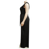 Fall Plus Size Women'S Slash Shoulder Single Sleeve Wide Leg Jumpsuit With Belt