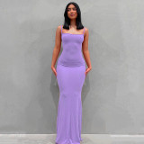 Women'S Solid Color Casual Slim Strap Long Home Dress