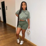 Casual Letter Print T-Shirt Shorts Set