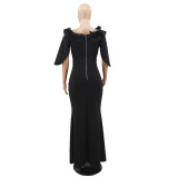 Ruffle Edge Off Shoulder Slim Fit Sexy Slit Women's Dress
