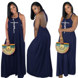 Women's Sling Loose Halter Print Boho Maxi Dress