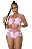 Women's Fashion Flower Vest and Shorts Knit Suits