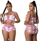 Women's Fashion Flower Vest and Shorts Knit Suits