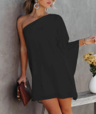 Spring Summer Positioning Print Ombre One Shoulder Casual Dress