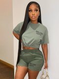 Casual Letter Print T-Shirt Shorts Set