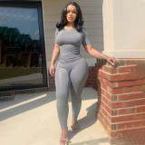 Plus Size Sports Two Piece Ribbed High Stretch Solid Color Suit Women