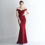Satin Slim Off Shoulder Long Celebrity Dinner Slim Fit Mermaid Dress Wedding Model Show Dress