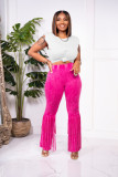 Women's Printed Sleeveless Fringe Two Piece Pants Set