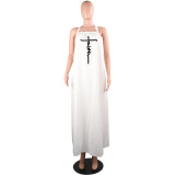 Women's Sling Loose Halter Print Boho Maxi Dress
