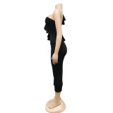 Fashion Casual Ruffle Slit One Shoulder Sleeve Dress Women