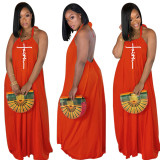 Women's Sling Loose Halter Print Boho Maxi Dress