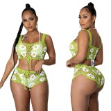 Women's Fashion Flower Vest and Shorts Knit Suits