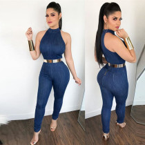 denim Round Neck Sleeveless Jumpsuit denim Round Neck Sleeveless Jumpsuit