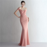 Satin Slim Off Shoulder Long Celebrity Dinner Slim Fit Mermaid Dress Wedding Model Show Dress