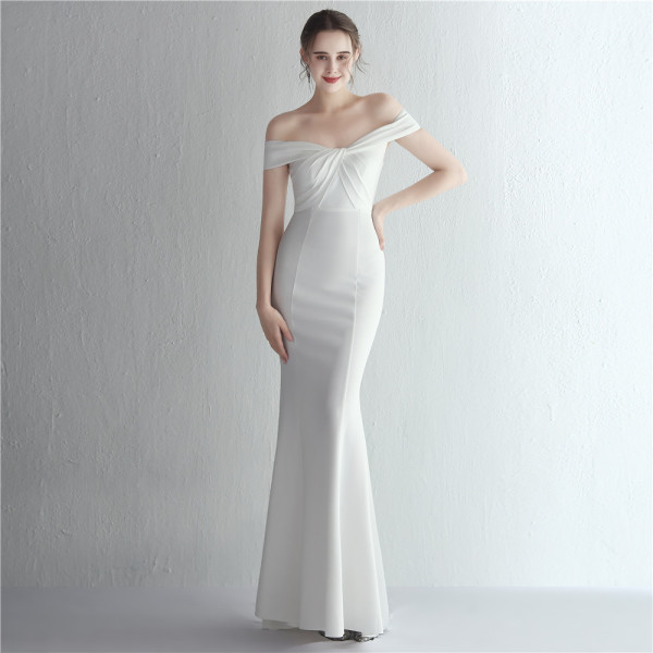 Satin Slim Off Shoulder Long Celebrity Dinner Slim Fit Mermaid Dress Wedding Model Show Dress