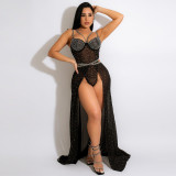 Women Beaded suspenders dress two-piece set