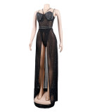 Women Beaded suspenders dress two-piece set