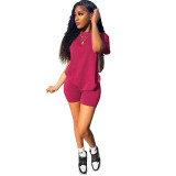Women Summer Casual Short Sleeve Top + Shorts Sports Two-piece Set