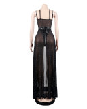 Women Beaded suspenders dress two-piece set