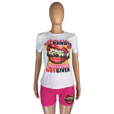 Women Casual Print Top + Shorts Two-Piece Set