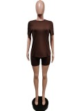Women Summer Casual Short Sleeve Top + Shorts Sports Two-piece Set