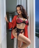 Women Sexy Red leopard print Lace Lingerie Set