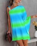 Women Summer Bat Sleeves Off Shoulder Metal Slip Dress