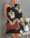 Women Summer Bat Sleeves Off Shoulder Metal Slip Dress