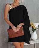 Women Summer Bat Sleeves Off Shoulder Metal Slip Dress