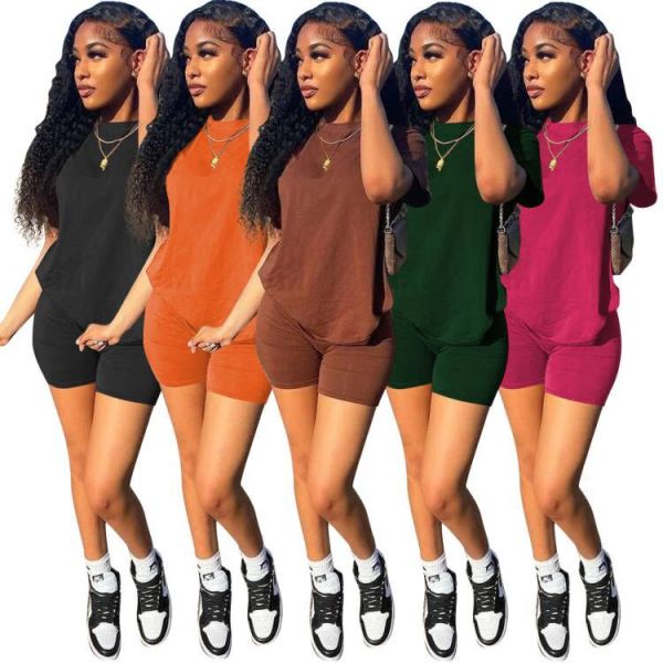 Women Summer Casual Short Sleeve Top + Shorts Sports Two-piece Set